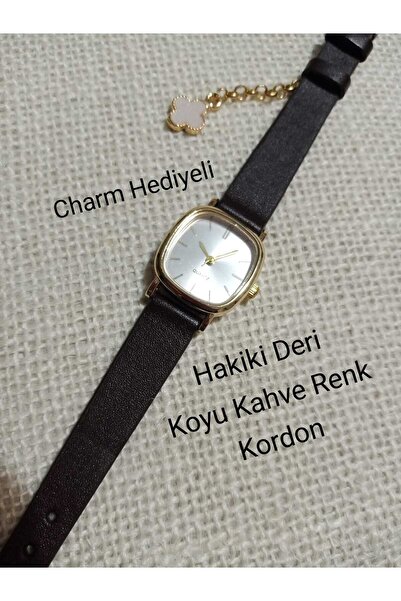 Brality ساعة يد نسائية مربعة الشكل من الجلد الكاكي مع هدية ساحرة، بحزام بني د...