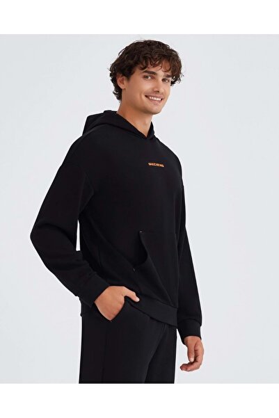 SKECHERS M Essential Hoodie Sweatshirt S232438 Kapüşonlu Erkek Sweatshirt SİYAH