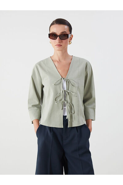 LC Waikiki Özmarka New Season V-Neck Blouse with Bow on the Front