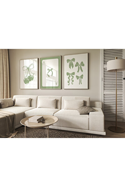 POSTER Cherry green Bow Coquette Çerçevesiz 3'lü Tablo Seti yeşil (ÇERÇEVESİZ)