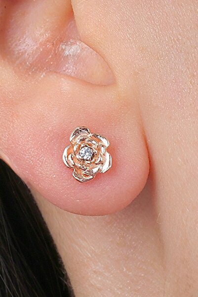 Mia Vento Minimal Gonca Rose Renk Flowers Gümüş Küpe