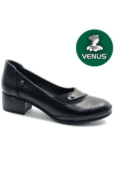 Venüs Aphelandra Genuine Leather Comfort Orthopedic Women's Heeled Shoes Black