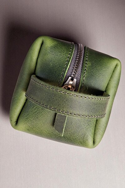 MAT Deri Green Men's Portfolio Handbag Genuine Leather Daily Travel Shaving Bag