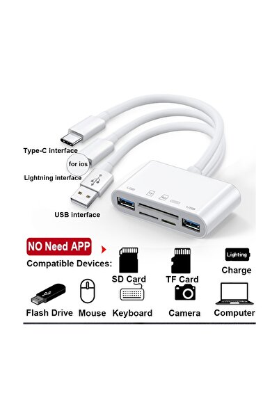 Corcoz Kart Okuyucu Çevirici Hub Pro Type-C Lightning Usb-A To 2x Usb3.0 Sd Tf Pd Adaptör