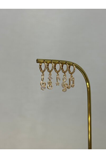 XUPING JEWELRY 18K 6’lı zirkon taşlı gold çelik küpe paslanmaz kararmaz