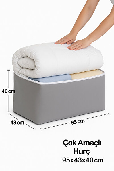 Bamer Home Tekstil Hurç Tekli 95x43x40 cm Gri – Yorgan & Kıyafet Saklama, Çift Fermuarlı