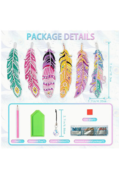 ŞAN ART DESİGN KUŞ TÜYÜ KİTAP AYRACI 6 ADET SET 5D ELMAS MOZAİK PUZZLE BOYAMA SETİ 30*40cm