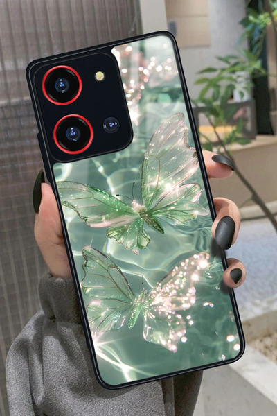 Reeder S19 Max Pro S 108 MP (Zoom) Uyumlu Yeşil Kelebek Tasarımlı Glossy Prem...