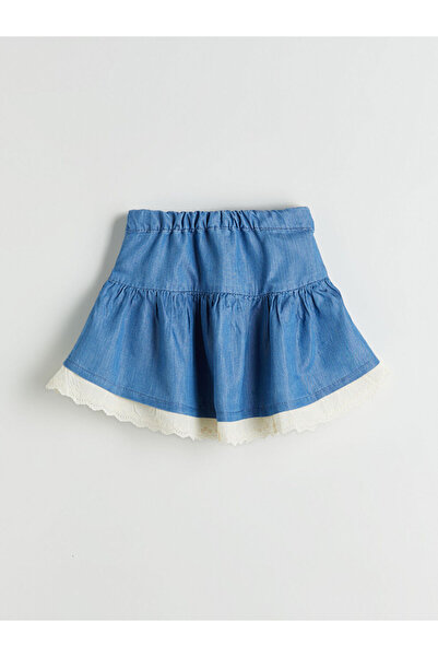 LC Waikiki Rmz Gi̇yi̇m Farkiyla Girls' Jean Skirt with Waist Drawstring