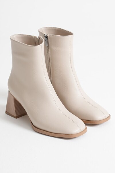 Zerenyus Napoca Premium Vegan Δερμάτινες Μπεζ μπότες με τακούνι