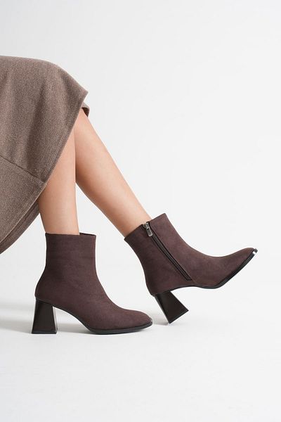 Zerenyus Napoca Premium Vegan Leather Bitter Brown Suede Heeled Boots