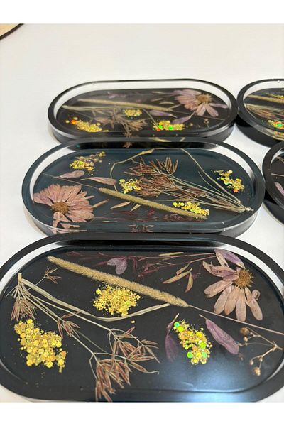 Pelince - Handmade 6-Piece Epoxy Presentation Bowl - Dried Flower Version Ii - Dimensions: 17.5 X 9.5 cm