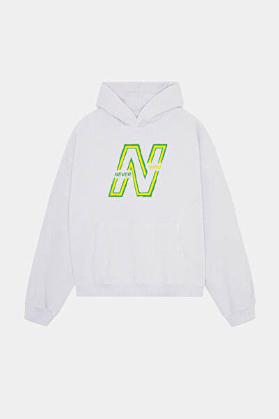 NEVERMIND Hanorac unisex cu glugă Swea tricou - Verde neon cu imprimeu suprad...