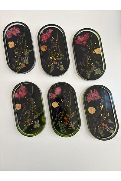 Pelince - Handmade 6-Piece Epoxy Presentation Bowl - with Dried Flowers - Dimensions: 17.5 X 9.5 cm