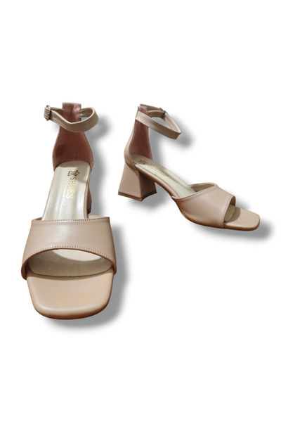 BARONES SHOES Beige Women's Sandals – Ankle Buckle, Closed Back, Thick Heel
