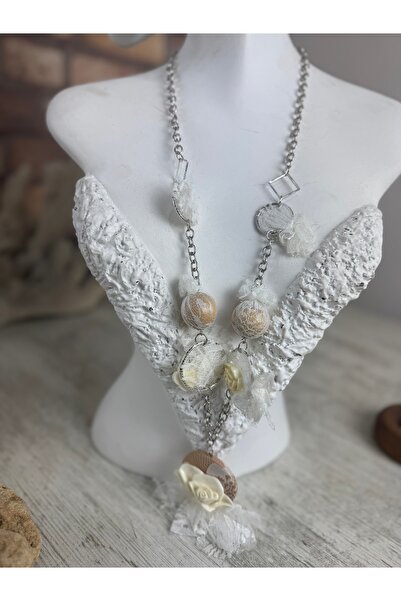 SEDEF TAKI Ahşap dantelli elyapımı kolye