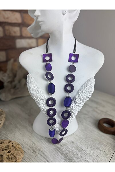 SEDEF TAKI Ahşap halkalı mor kolye