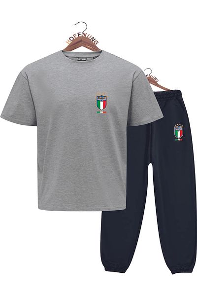 HOFFNUNG Unisex Men/Women Crew Neck Italia Printed Bottom Top Tracksuit Suit