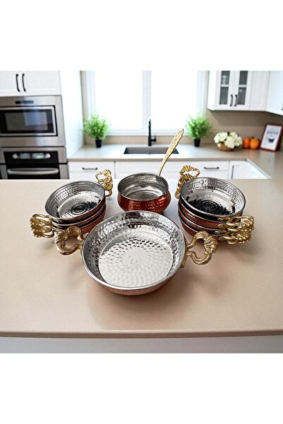 BARITCIOGLU Copper Sahan Saucepan Pan Set 9 Pieces