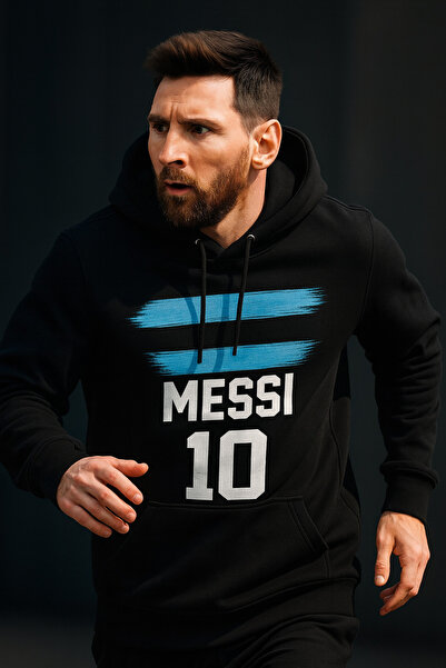 CLASSY.MODA سويت شيرت بقلنسوة ميسي 10 - تصميم طباعة رقمية أرجنتينية مع 3 جيوب...