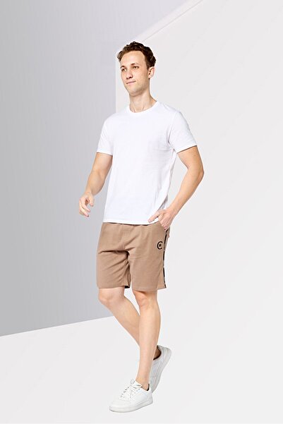 Cerruti 1881 Men Embroidered Logo Basic Shorts, Tan