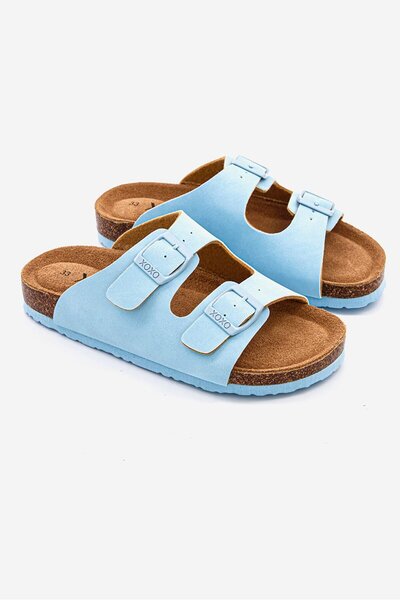 XOXO Kids Girl Adjustable Strap Buckle Flat Cork Sandals, Baby Blue