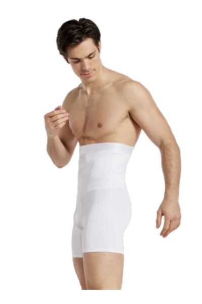 Fstyle Men's white high-waisted thigh and belly compression shorts