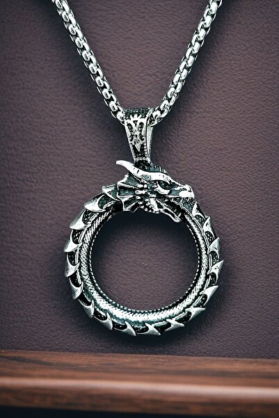 AK STORE SİLVER Gümüş Kaplama K-133 Paslanmaz Kromix Erkek Kolyesi Ouroboros ...