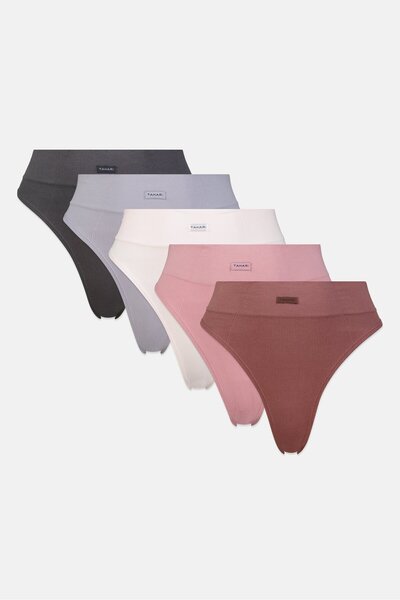 Tahari Women 5 Pieces Brand Logo Thong Panty, Multicolor