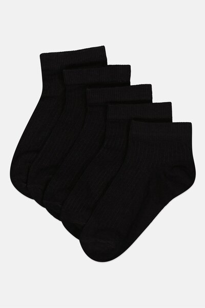 Material Girl Kids Girl 5 Pairs Ribbed Ankle Socks, Black
