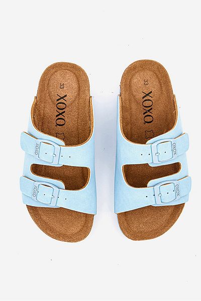 XOXO Kids Girl Adjustable Strap Buckle Flat Cork Sandals, Baby Blue