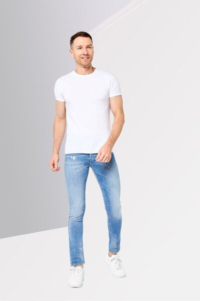 Diesel Men Slim Fit Rip Stretchable Jeans, Blue Wash