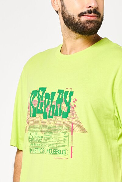 Replay Men Crew Neck Short Sleeves Graphic Print T-Shirt, Lime Green