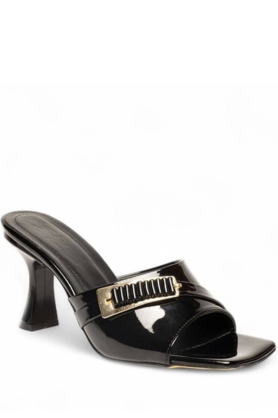 Işıltı kidss Sief black patent leather high heel slippers