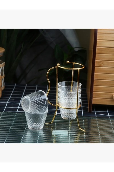 rexa طقم فناجين قهوة مع حامل ذهبي - 7 قطع