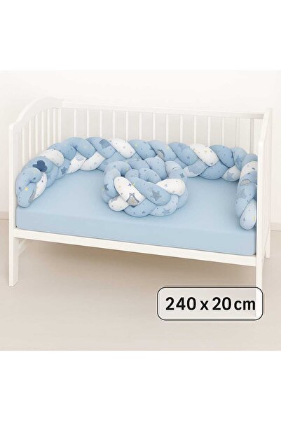 JULYA KİDS واقي سرير منسوج مقاس 240*20 سم مكون من 3 قطع باللون الأزرق