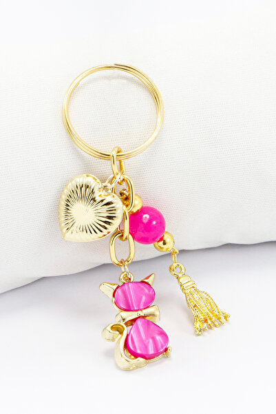 biuti Breloc cu inimă bombată roz bomboană, drăguț pisicuță, breloc cadou