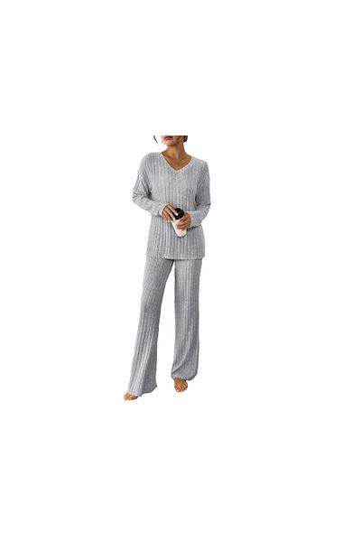 SOLOBUY Women's pyjama set, Soft and Comfy, Color Blue, Long Sleeve, Pants