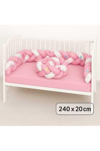 JULYA KİDS Örgü Korumalık 240*20 Cm 3'lü Örgü Beşik Koruyucu Pembe