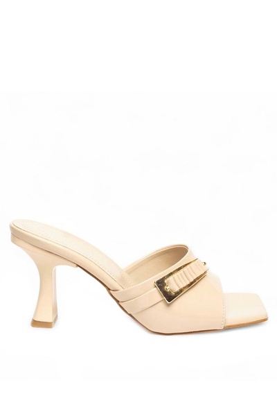 meSga butik Sief bej patent leather high heeled slippers