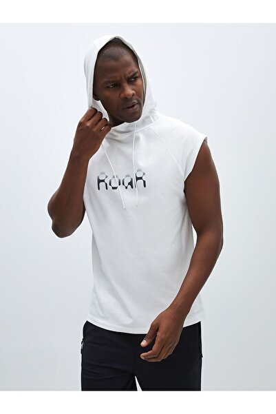 LC Waikiki White Hooded Sleeveless Printed Men's Sports Singlet