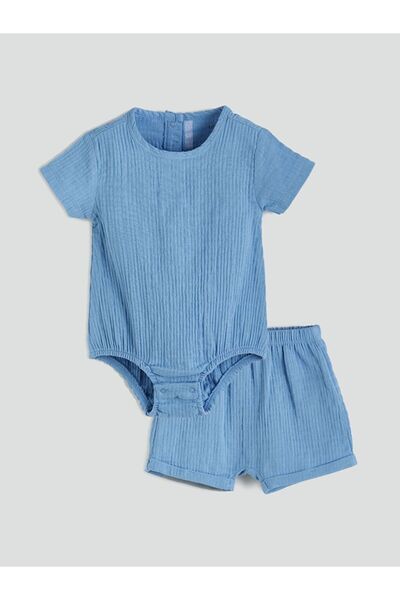 LC Waikiki Mavi Basic Erkek Bebek Çıtçıtlı Body Ve Şort 2'li