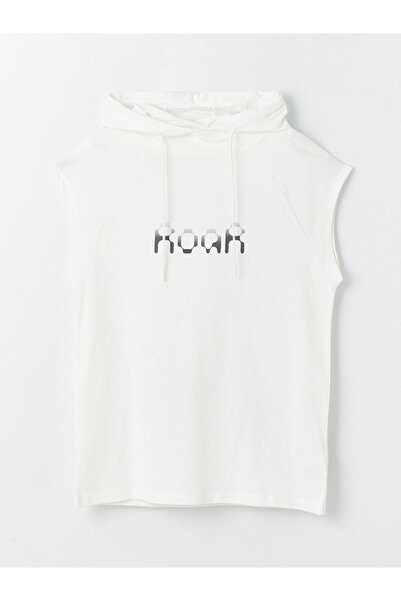 LC Waikiki White Hooded Sleeveless Printed Men's Sports Singlet