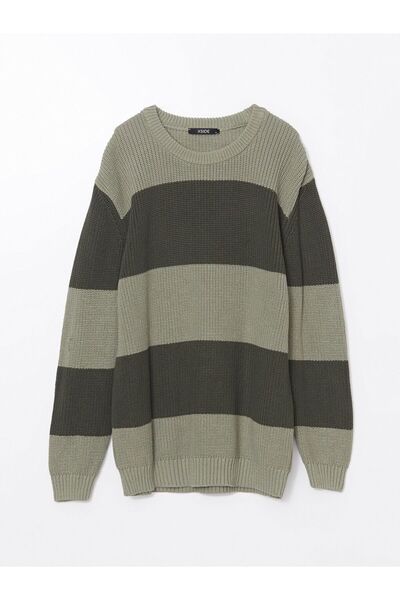 LC Waikiki Green Crew Neck Long Sleeve Color Block Men's Knitwear Sweater