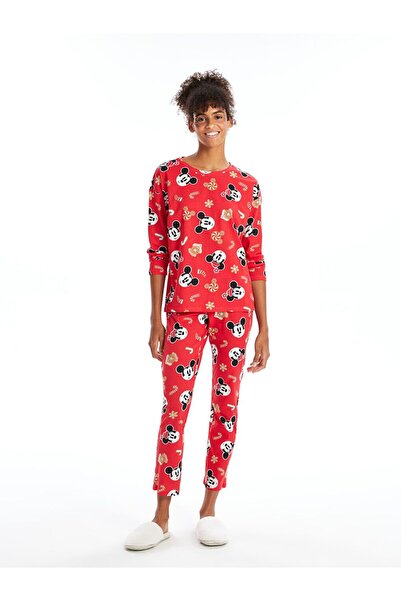 LC Waikiki Bisiklet Yaka Mickey Mouse Baskılı Kadın Pijama Takımı