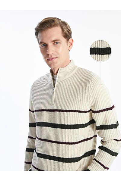 LC Waikiki Pulover pentru bărbați cu mâneci lungi, cu dungi, bej guler ridicat