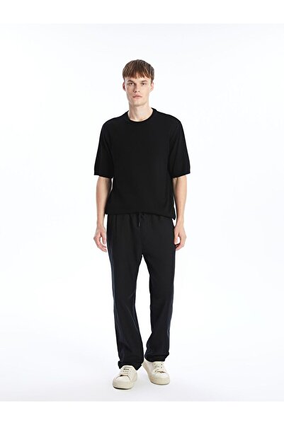 LC Waikiki Μαύρο ανδρικό πλεκτό πουλόβερ με κοντό μανίκι