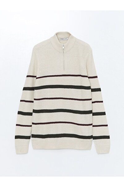 LC Waikiki Pulover pentru bărbați cu mâneci lungi, cu dungi, bej guler ridicat