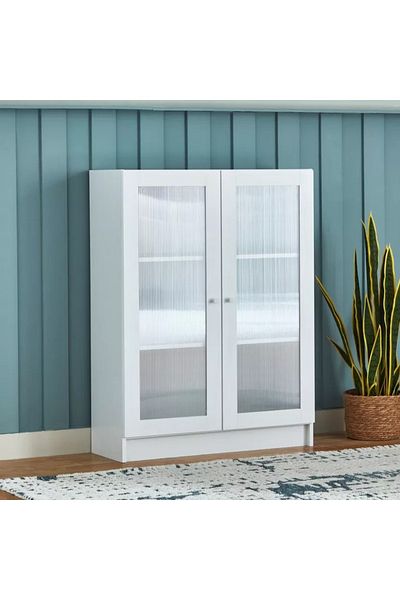 Home Box Frankfurt 3-Tier Multipurpose Bookcase Storage Unit with 2 Acrylic Doors