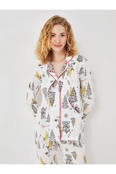 LC Waikiki Gömlek Yaka Yılbaşı Temalı Kadın Pijama Takımı